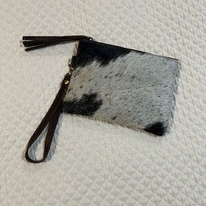 Stylish Black and White Cowhide Wristlet